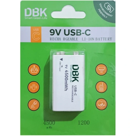 باتری کتابی قابل شارژ دی بی کی مدل USB-TYPE C LI-ION 9V تایپ سی
