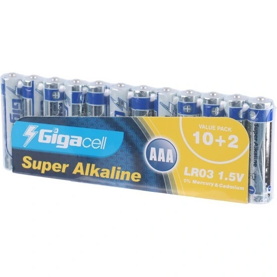 باتری نیم قلمی 12 عددی شیرینگ سوپر الكالاین گیگاسل مدل Gigacell Super Alkaline LR03 1.5V AAA