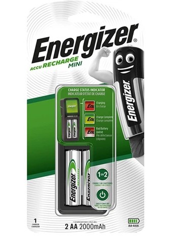 شارژر باتری سری Accu Recharge MINI بهمراه ۲ باتری AA قلمی ۲۰۰۰ میلی آمپر انرجایزر Energizer