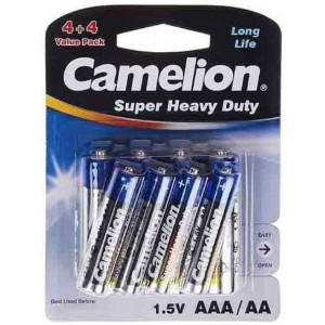 باتری قلمی و نیم قلمی کملیون مدل Super Heavy Duty بسته 8 عددی