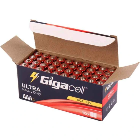 باتری نیم قلمی گیگاسل Gigacell Ultra Heavy Duty R03 1.5V AAA شیرینک بسته 4 عددی