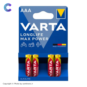 باتری نیم‌قلمی وارتا (Varta) مدل Longlife Max Power سایز AAA – بسته ۴ عددی (آلکالاین)