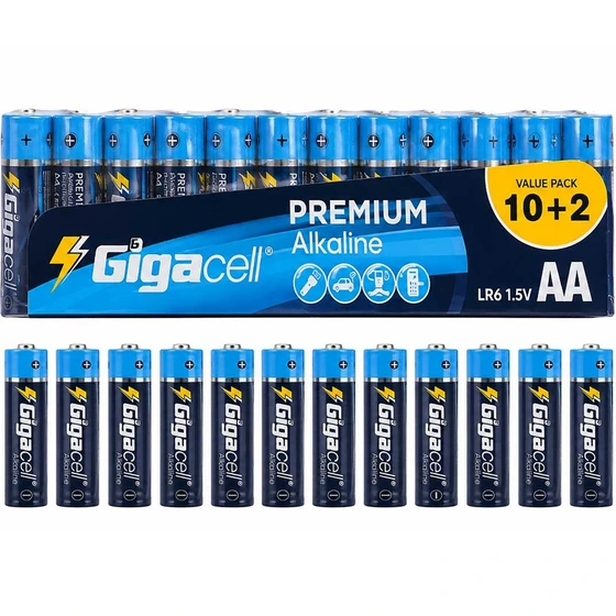 باتری قلمی گیگاسل Gigacell Premium Alkaline AA شیرینک بسته 12 عددی